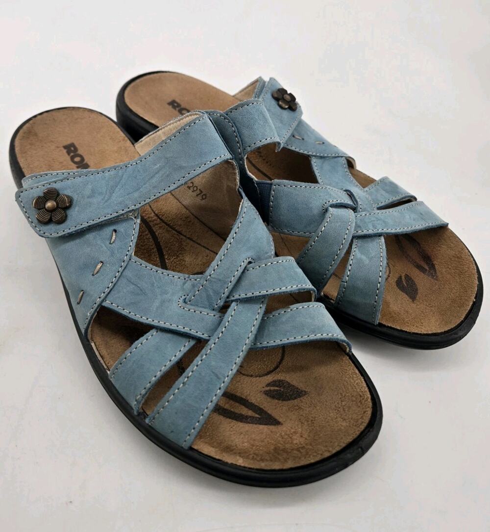 Romika Ibiza 99 Blue Leather Slide Comfort Slip On Sandal Shoe Sz 39/US 8.5